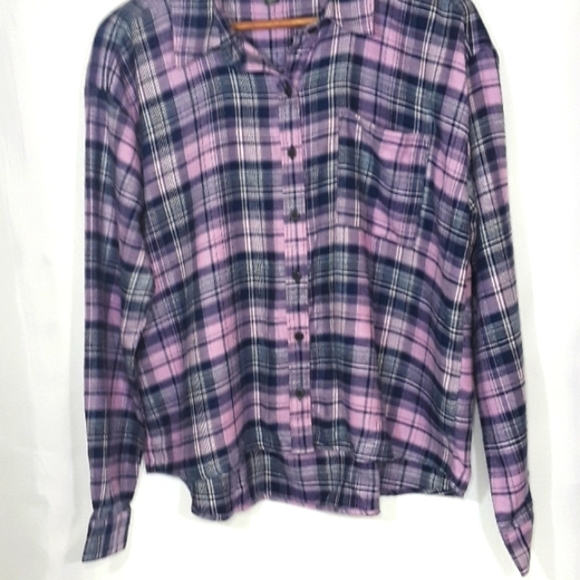 Wild Fable Sz M Plaid Button Up Highlow Back Pleat Shirt - Picture 1 of 10